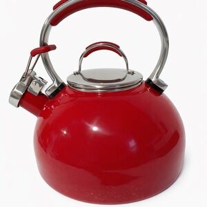 KitchenAid Red 2 Qt Whistling Tea Kettle Stainless Steel Enamel Ergonomic Handle